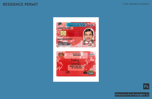 Vorschau eines Beispiels für eine Daueraufenthaltskarte für Malaysia